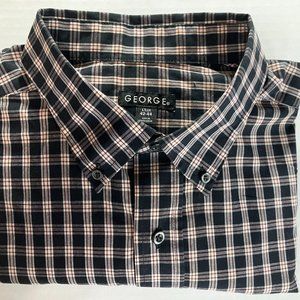 Men's Black and White Plaid shir with shade of Burgandy- Classic Lg Button Down